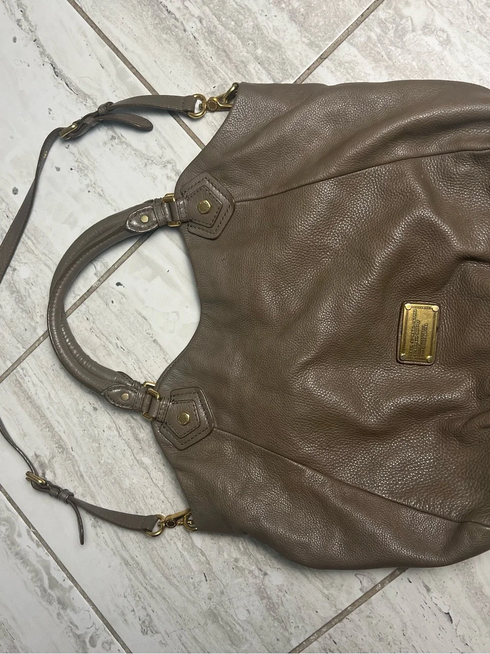 Marc by Marc Jacobs Classic Q Hillier Hobo Leather Shoulder Bag Taupe Brown
